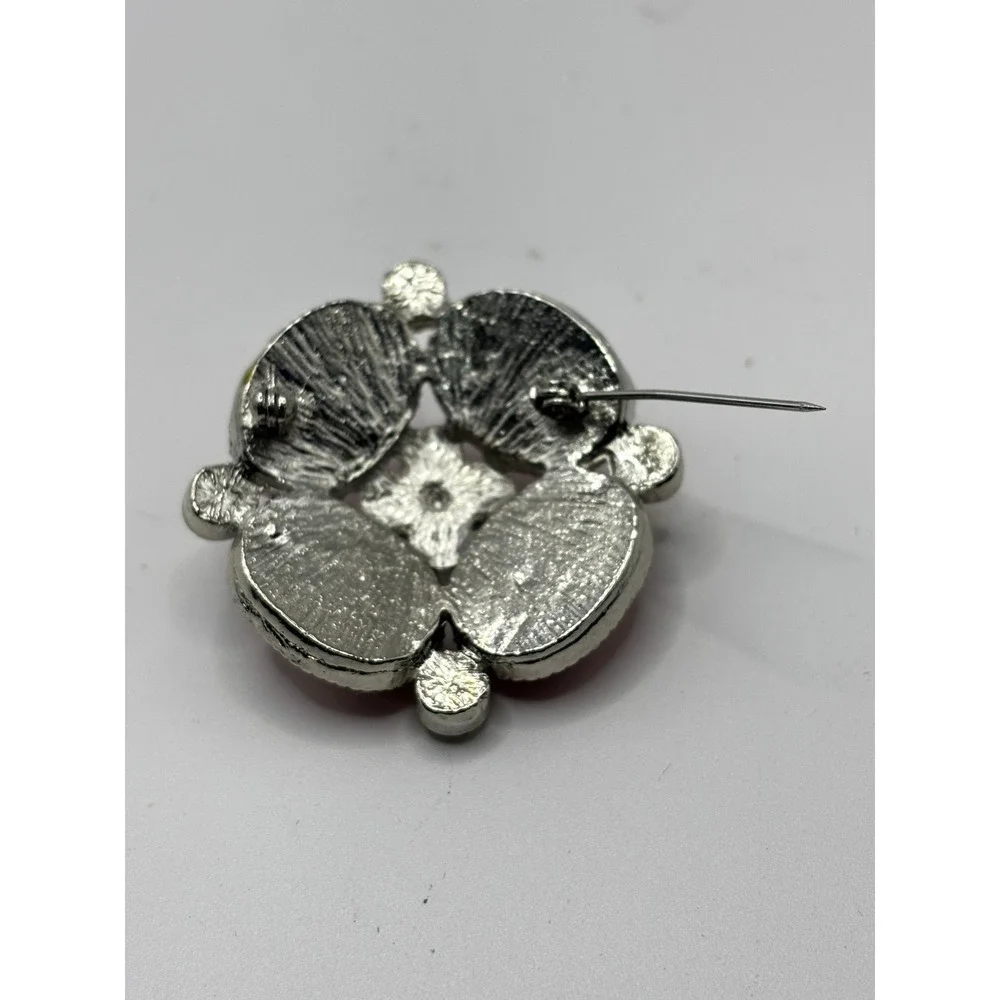 Sonoma Brooch Pin Womens OS Red Silver Tone Aurora Borealis Cabochon‎ Rhinestone